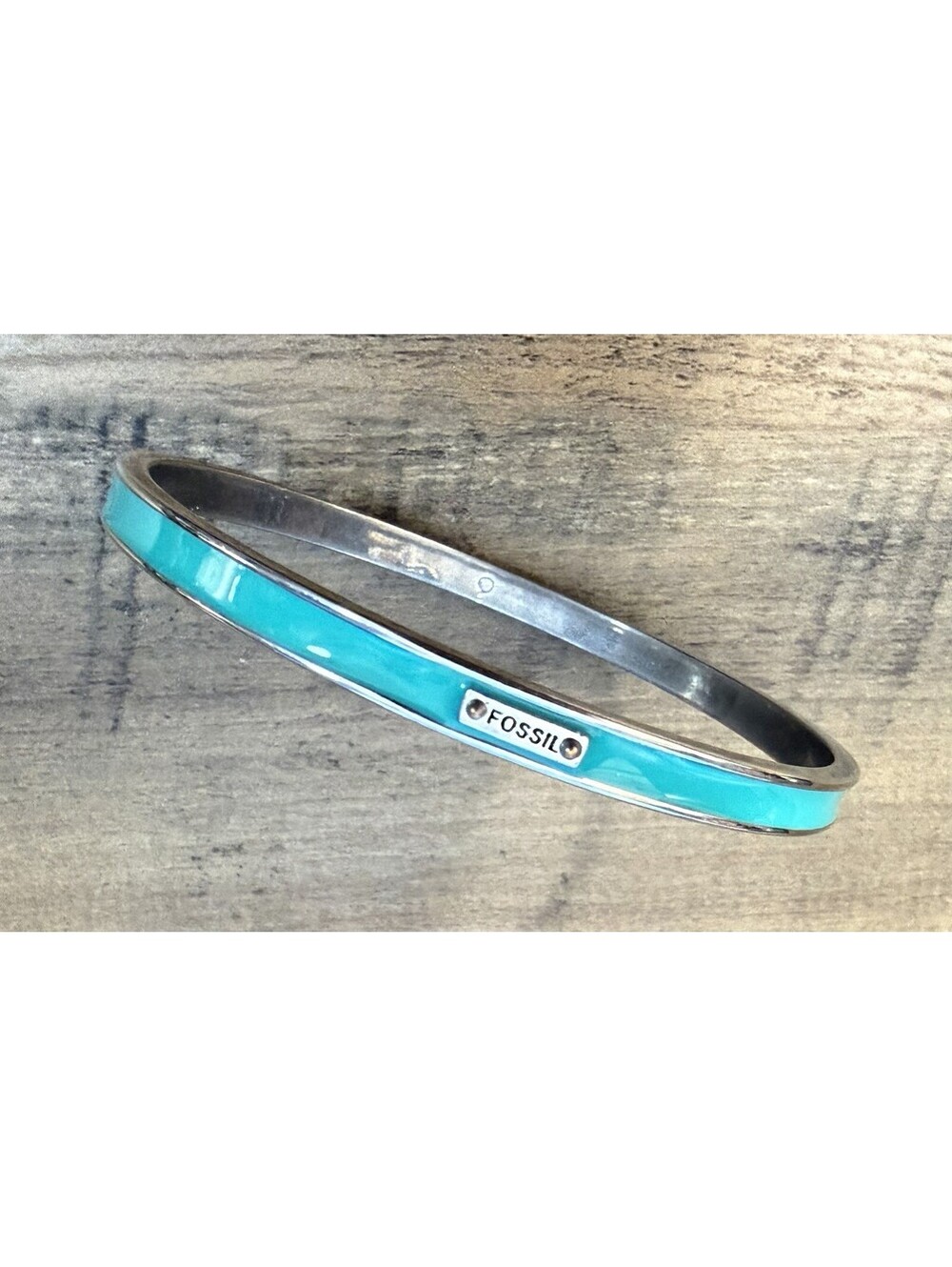 Fossil Brand Bracelet Silver tone Color Items Teal  Blue Enamel Bangle